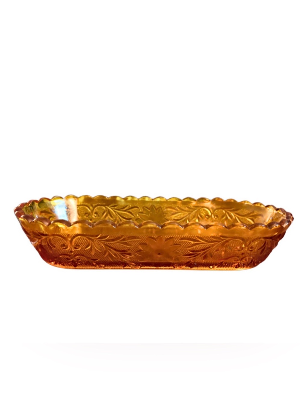 Vtg. 1970’s Indiana Glass Tiara Exclusives Amber Relish Tray Sandwich Pattern
